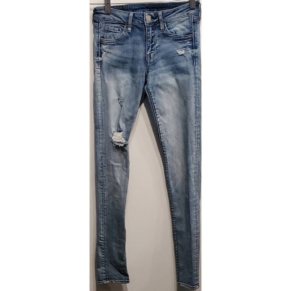 H&M Women's Skinny Coupe Low Waist Frayed Distressed Jeans Size 25